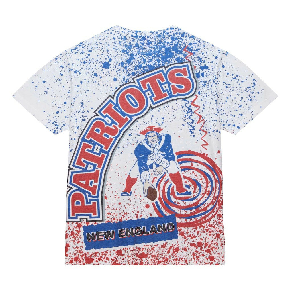 New England Patriots Team Burst Sublimated T-Shirt - White - Mitchell & Ness