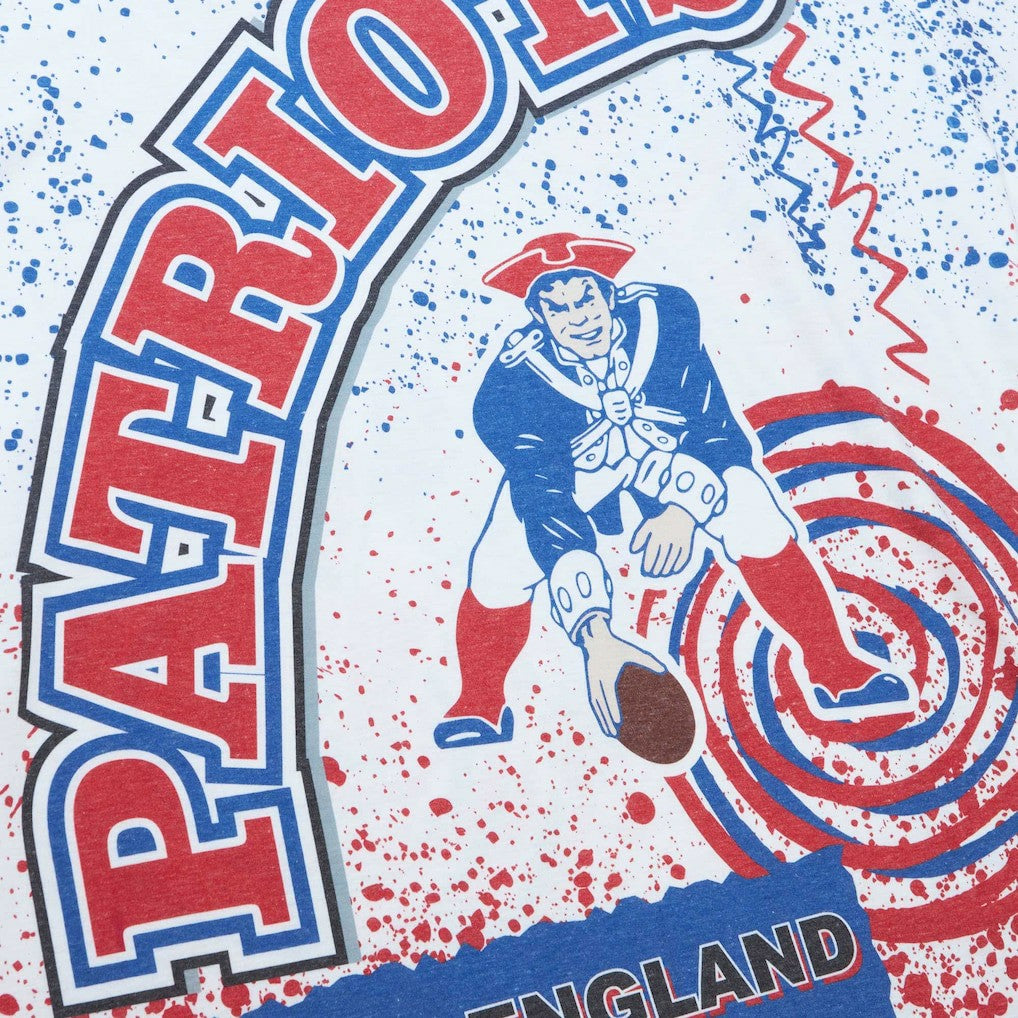 New England Patriots Team Burst Sublimated T-Shirt - White - Mitchell & Ness