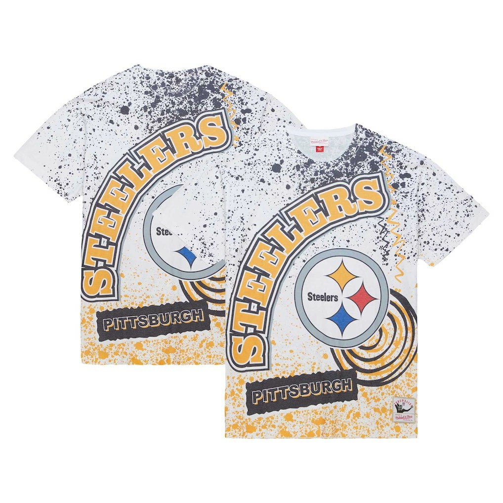 Pittsburgh Steelers Team Burst Sublimated T-Shirt - White - Mitchell & Ness