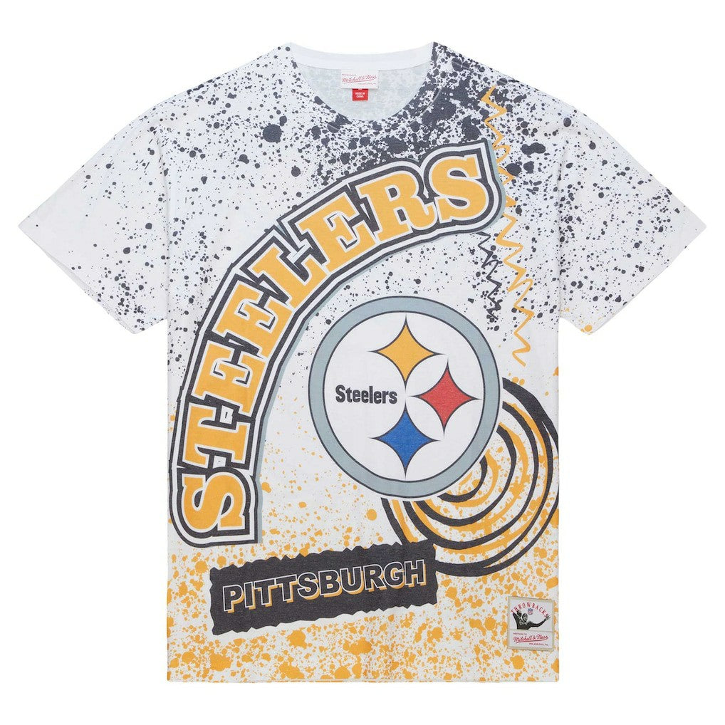 Pittsburgh Steelers Team Burst Sublimated T-Shirt - White - Mitchell & Ness