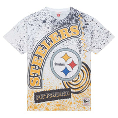 Pittsburgh Steelers Team Burst Sublimated T-Shirt - White - Mitchell & Ness