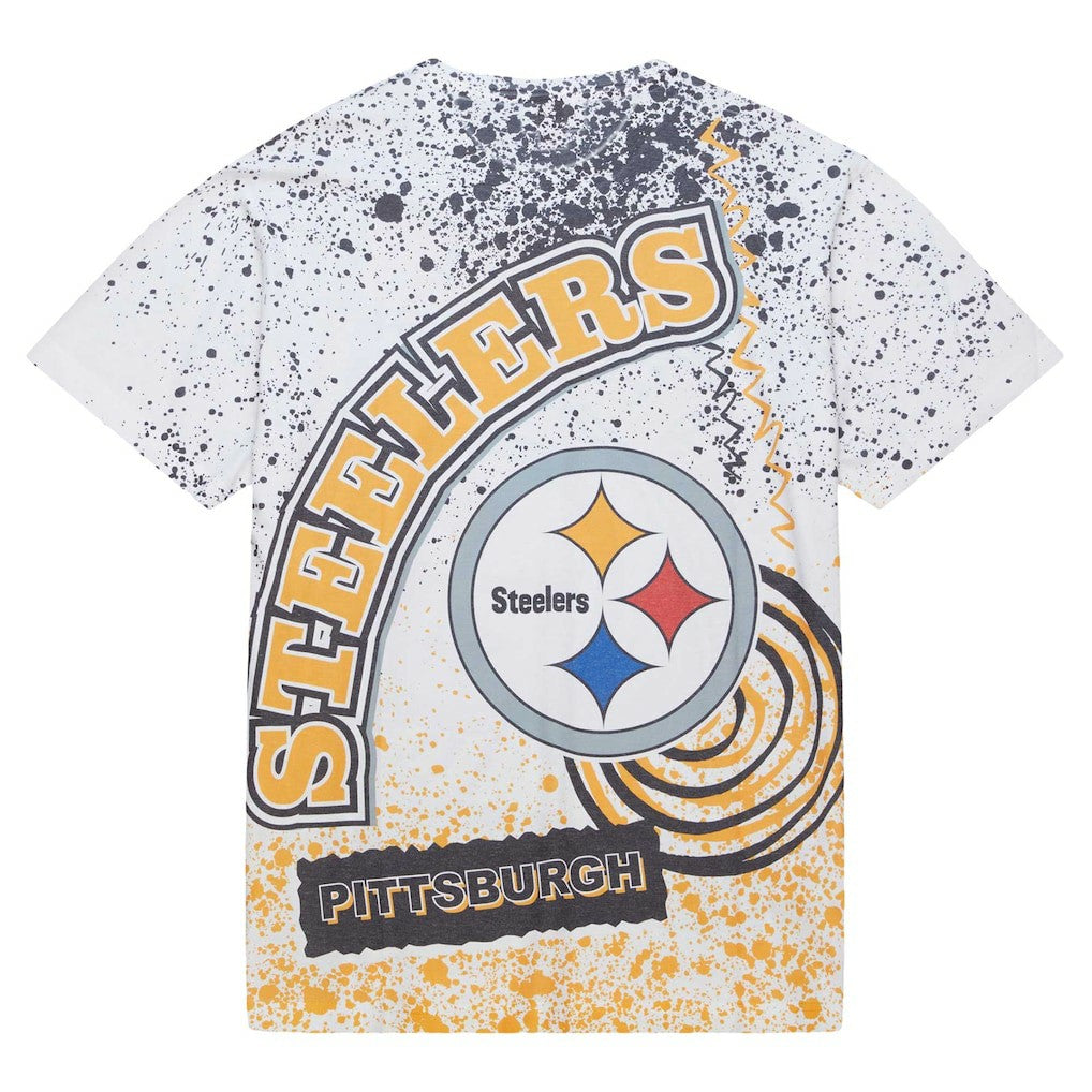 Pittsburgh Steelers Team Burst Sublimated T-Shirt - White - Mitchell & Ness