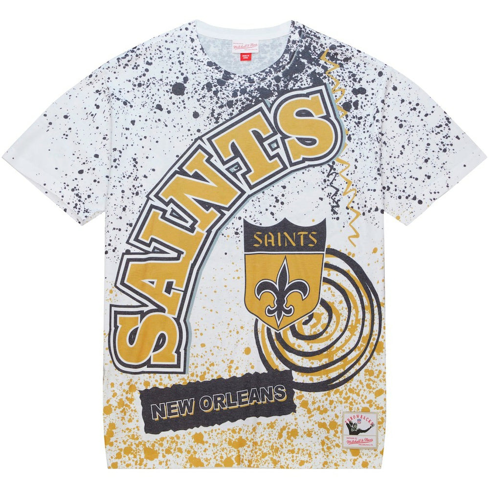 New Orleans Saints Team Burst Sublimated T-Shirt - White - Mitchell & Ness