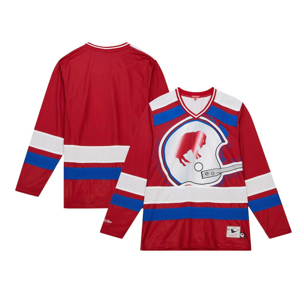 Buffalo Bills Women's Big Face 7.0 Long Sleeve Jersey T-Shirt - Red - Mitchell & Ness