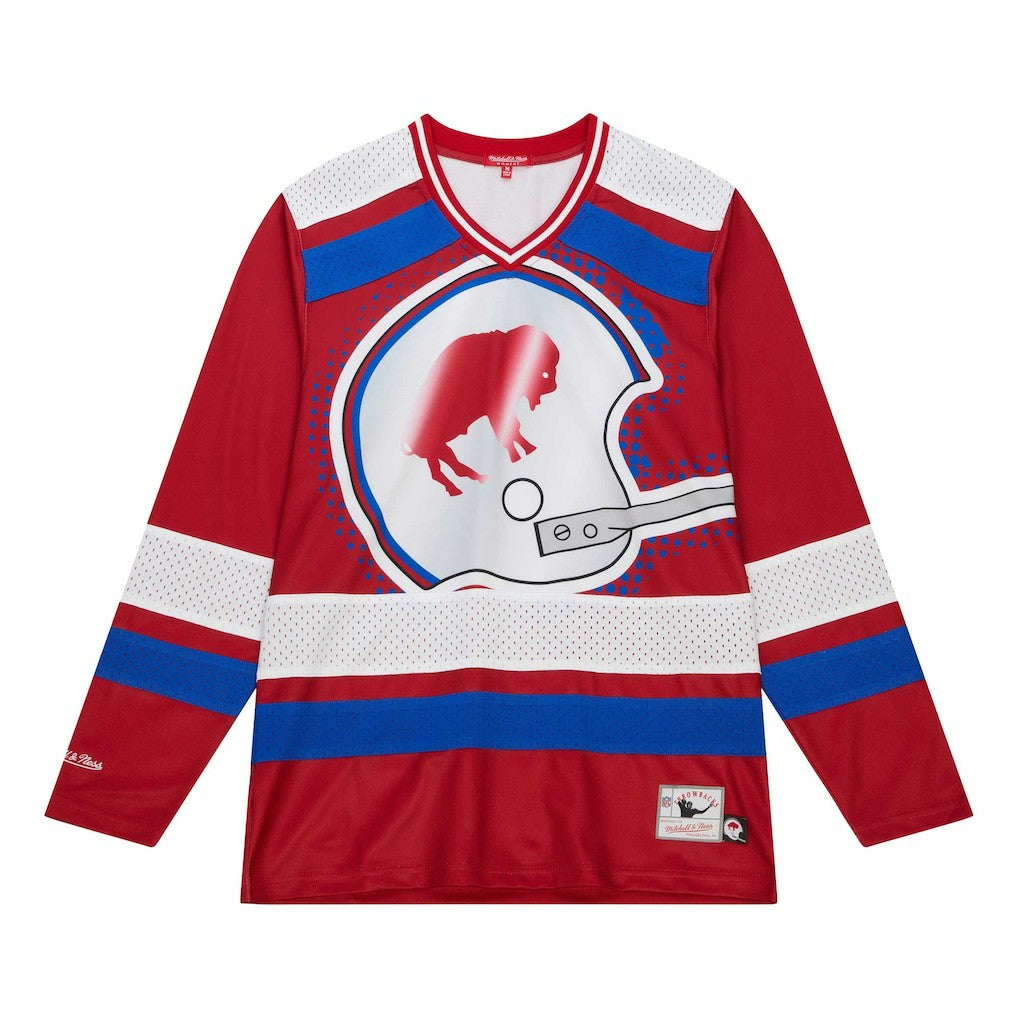 Buffalo Bills Women's Big Face 7.0 Long Sleeve Jersey T-Shirt - Red - Mitchell & Ness