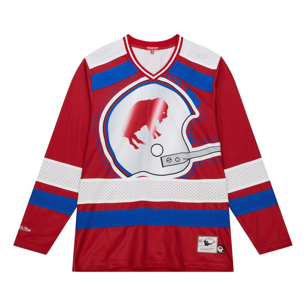 Buffalo Bills Women's Big Face 7.0 Long Sleeve Jersey T-Shirt - Red - Mitchell & Ness