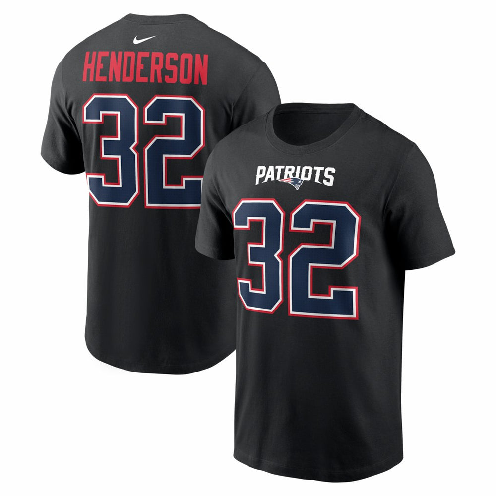 TreVeyon Henderson New England Patriots Carbon Name & Number T-Shirt - Black - Nike