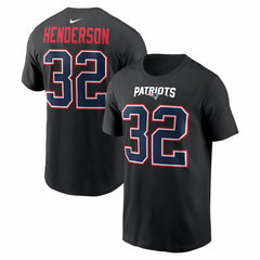 TreVeyon Henderson New England Patriots Carbon Name & Number T-Shirt - Black - Nike
