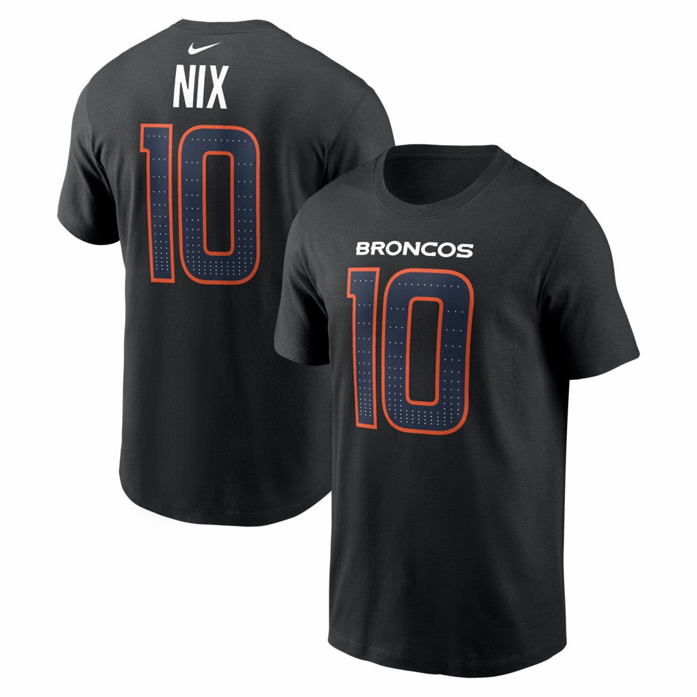 Bo Nix Denver Broncos Carbon Name & Number T-Shirt - Black - Nike