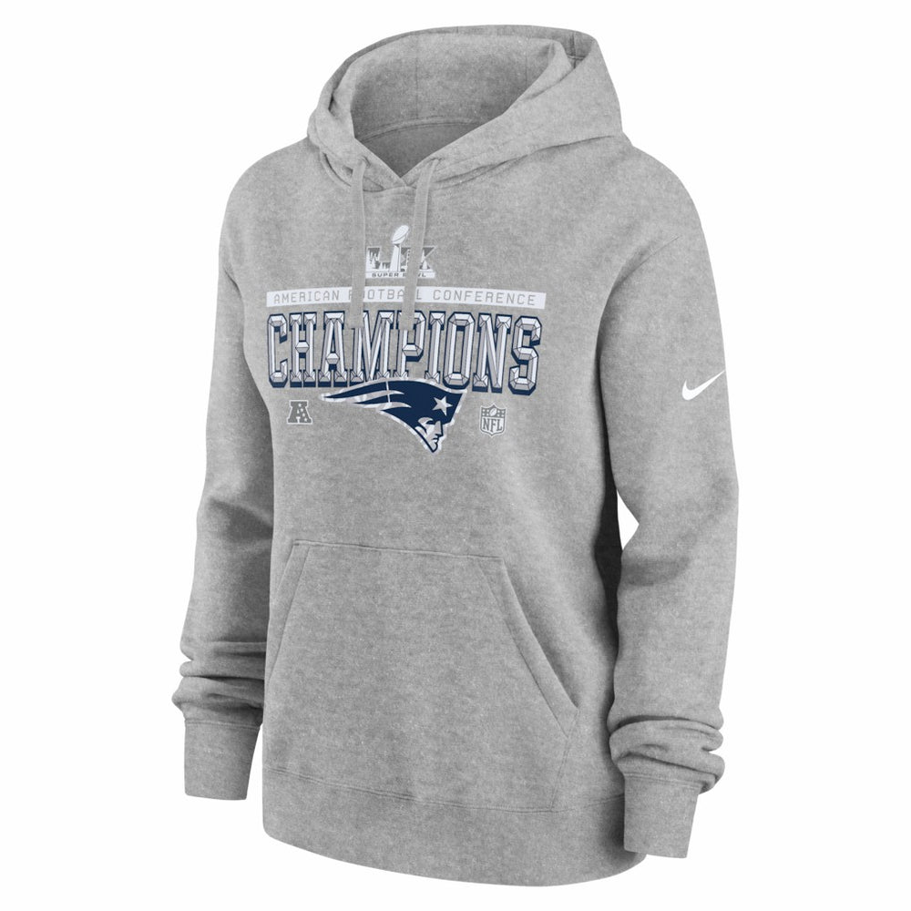 New England Patriots Women's 2025 AFC Champions Locker Room Trophy Collection Club Fleece Hoodie - Heather Gray - Nike