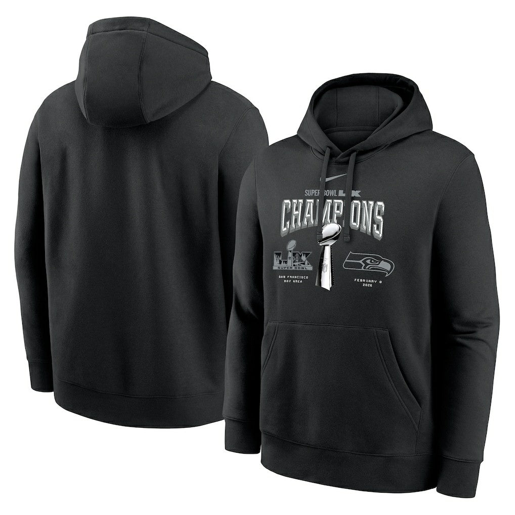Seattle Seahawks Super Bowl LX Champions Locker Room Trophy Collection Fleece Hoodie - Black - Nike