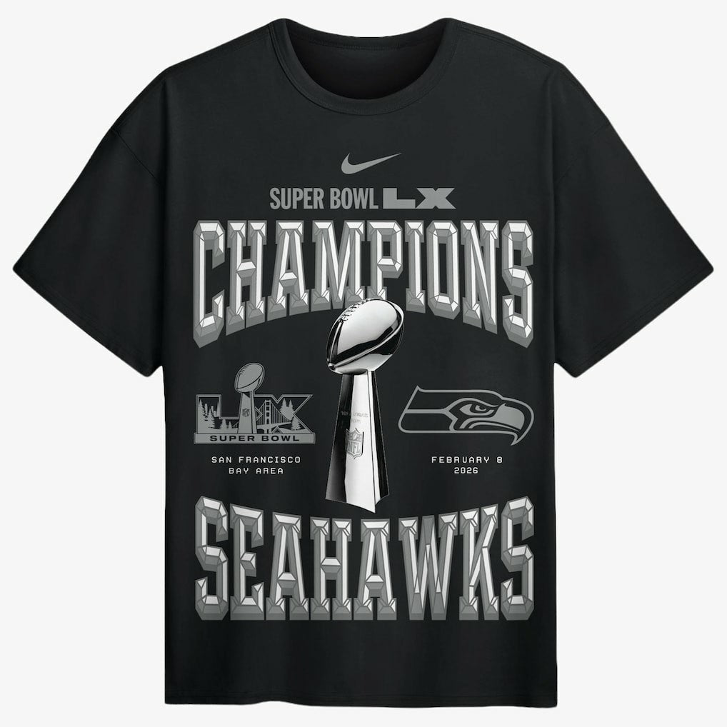 Seattle Seahawks Super Bowl LX Champions Locker Room Trophy Collection Authentic T-Shirt - Black - Nike