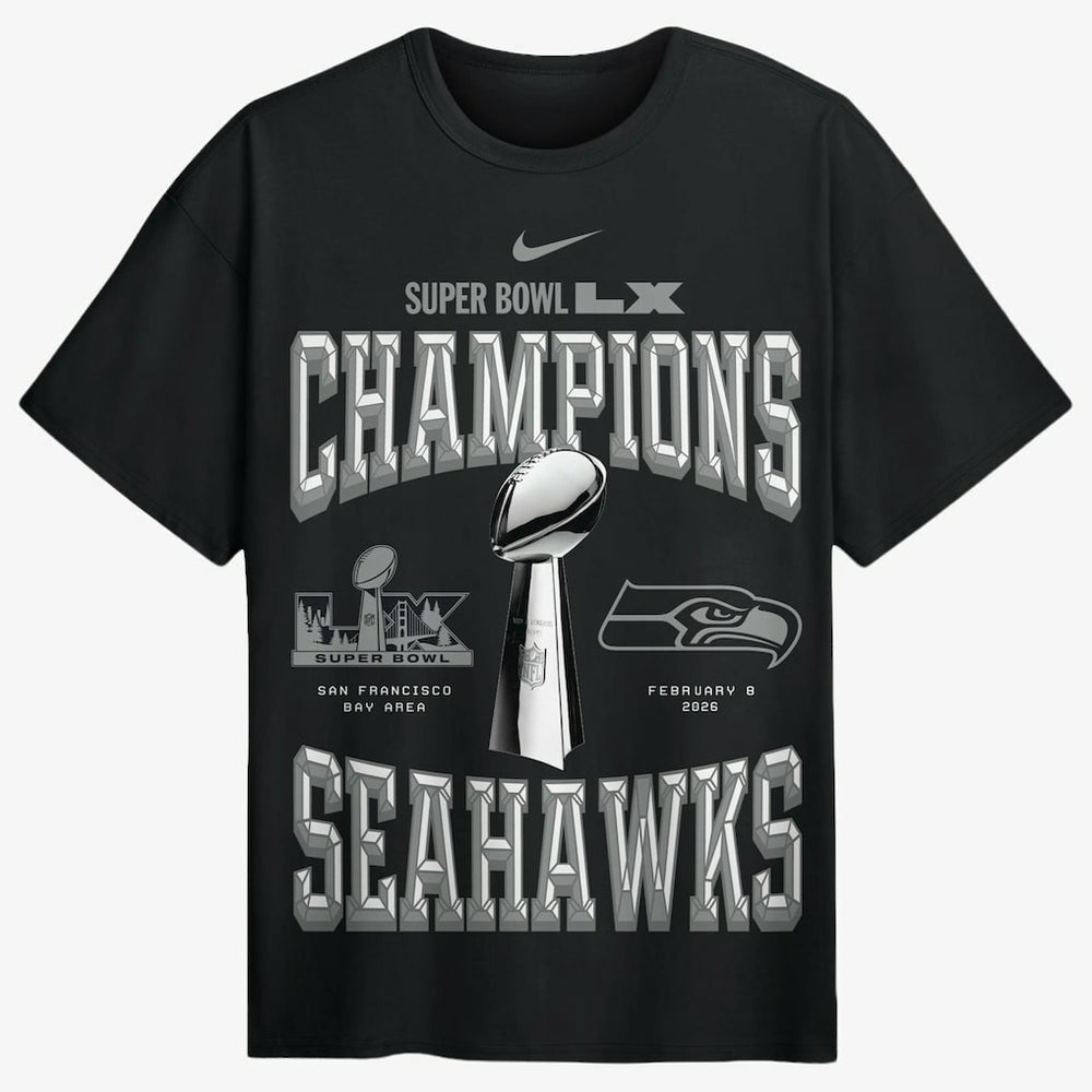 Seattle Seahawks Super Bowl LX Champions Locker Room Trophy Collection Authentic T-Shirt - Black - Nike