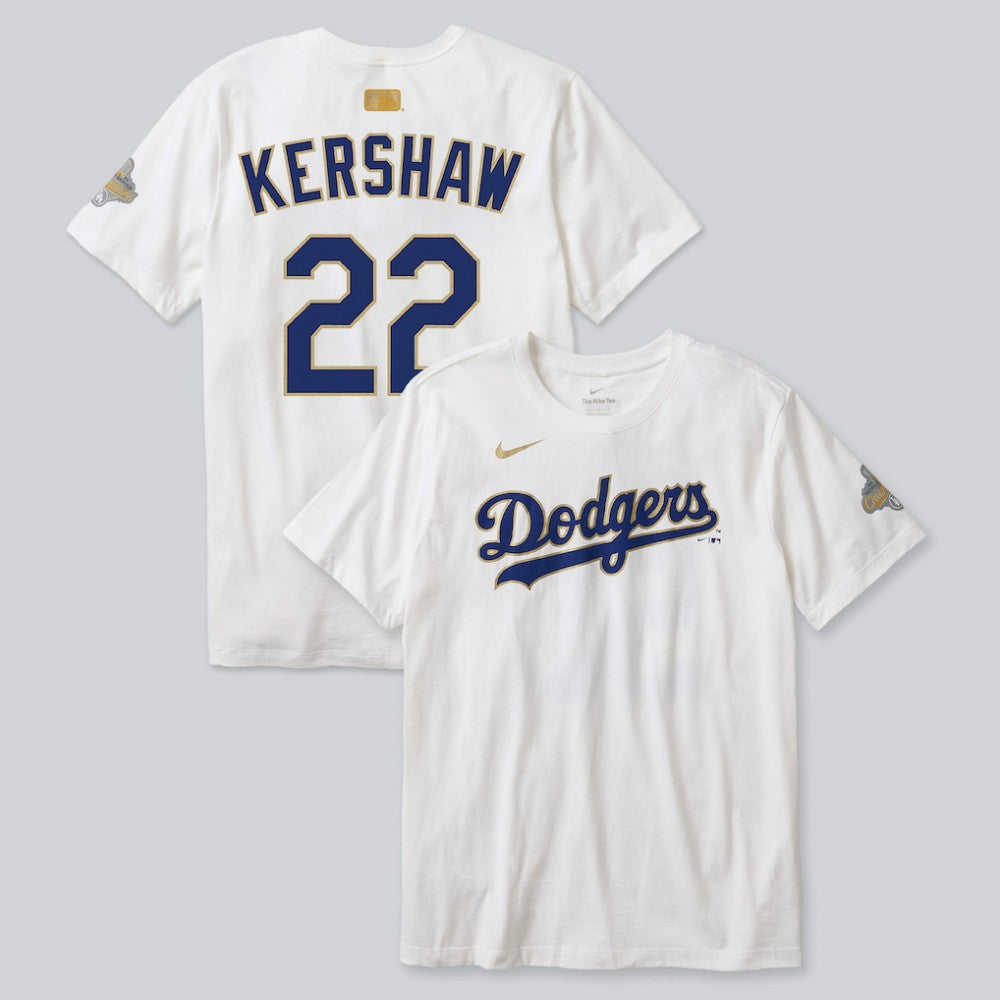 Clayton Kershaw Los Angeles Dodgers Nike 2026 Gold Collection Player Name & Number T-Shirt Outlet