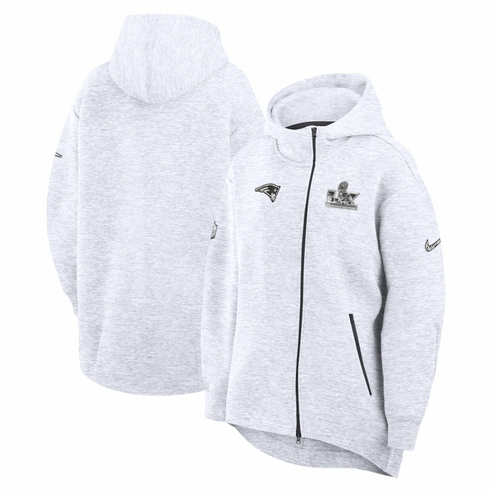 New England Patriots Women's Super Bowl LX Opening Night Tech Fleece Full-Zip Hoodie - Heather Gray - Nike
