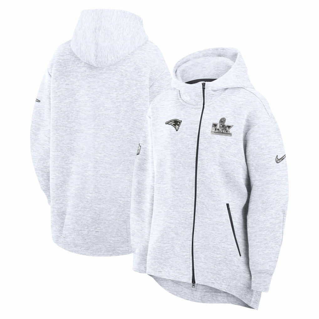 New England Patriots Women's Super Bowl LX Opening Night Tech Fleece Full-Zip Hoodie - Heather Gray - Nike