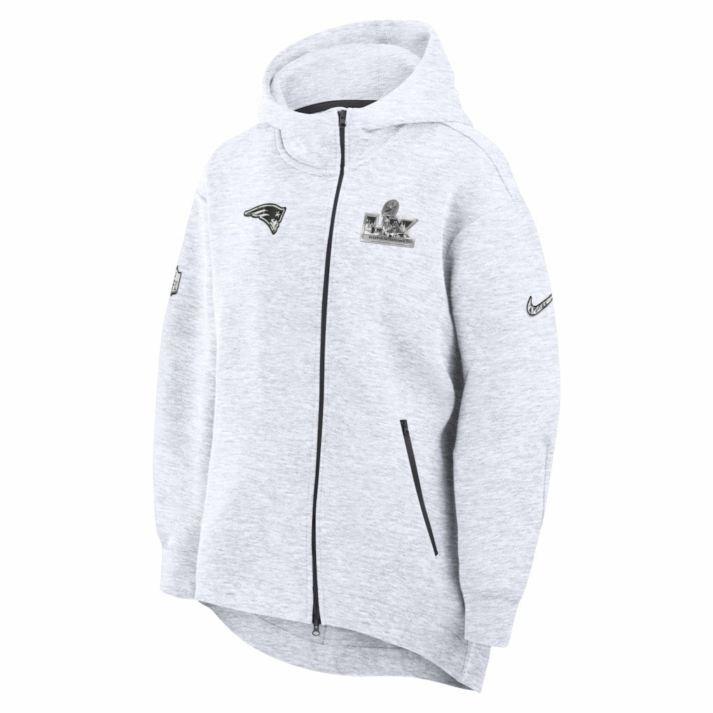 New England Patriots Women's Super Bowl LX Opening Night Tech Fleece Full-Zip Hoodie - Heather Gray - Nike