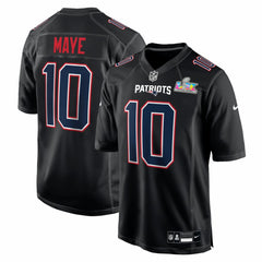 Drake Maye New England Patriots Super Bowl LX Patch Carbon Fashion Game Jersey - Black - Nike