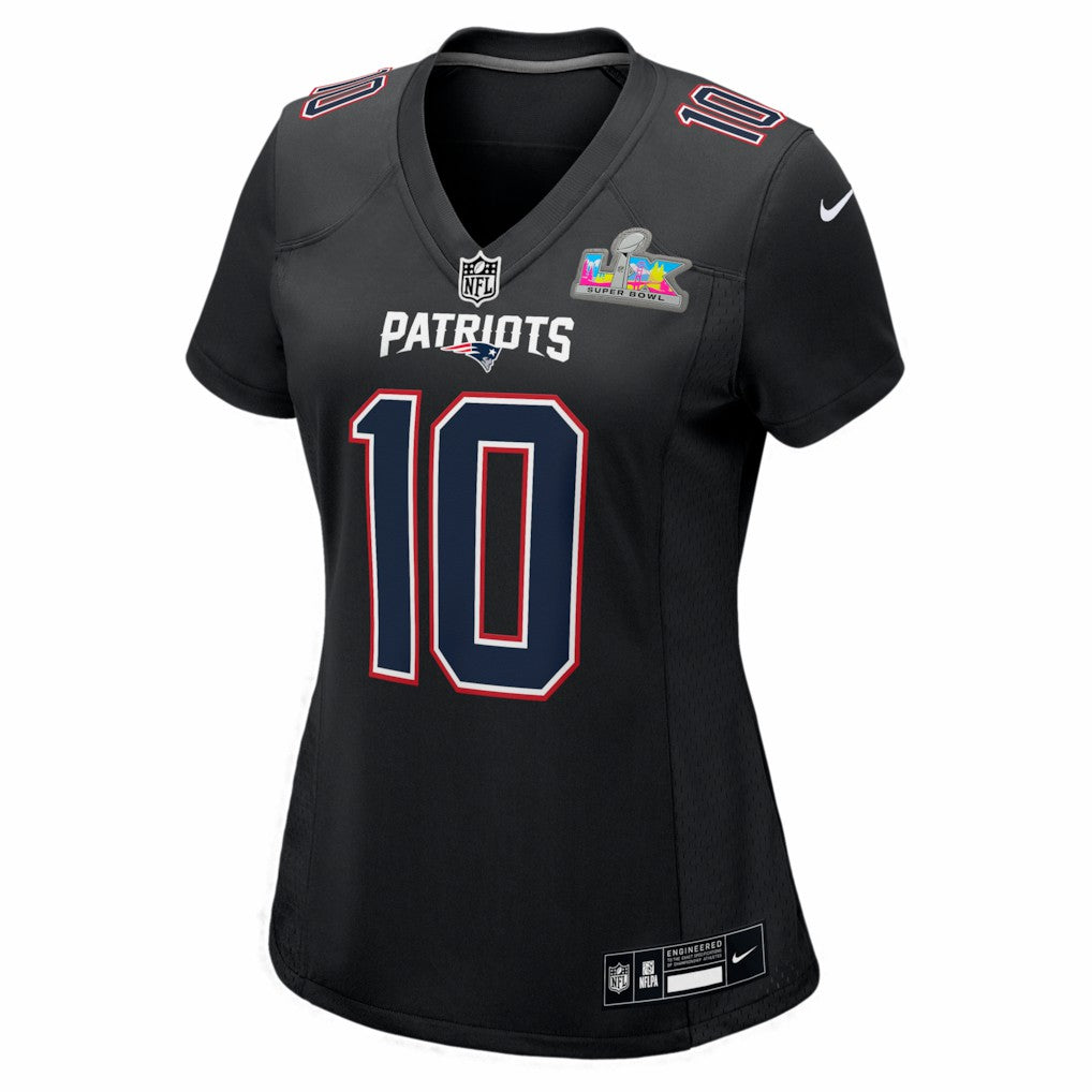 Drake Maye New England Patriots Women's Super Bowl LX Patch Carbon Fashion Game Jersey - Black - Nike