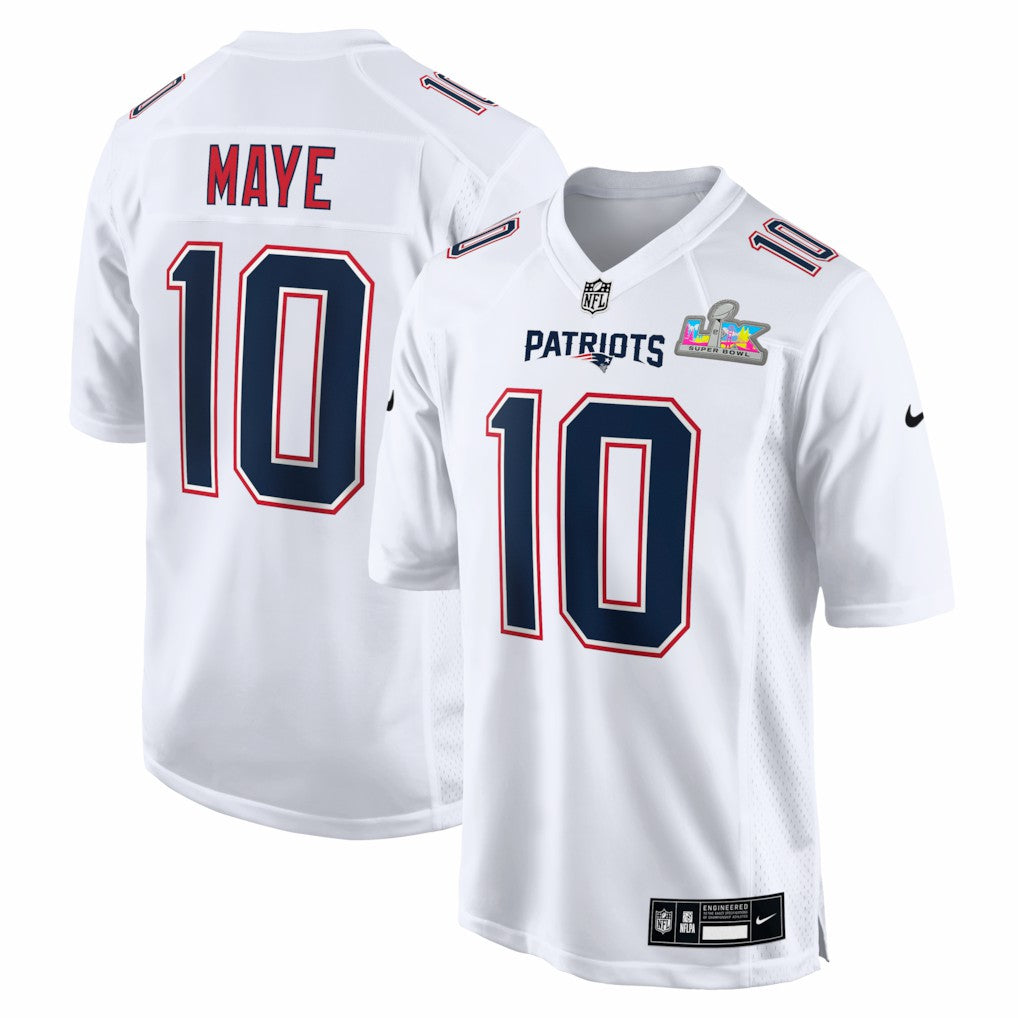 Drake Maye New England Patriots Super Bowl LX Patch Tundra Fashion Game Jersey - White - Nike