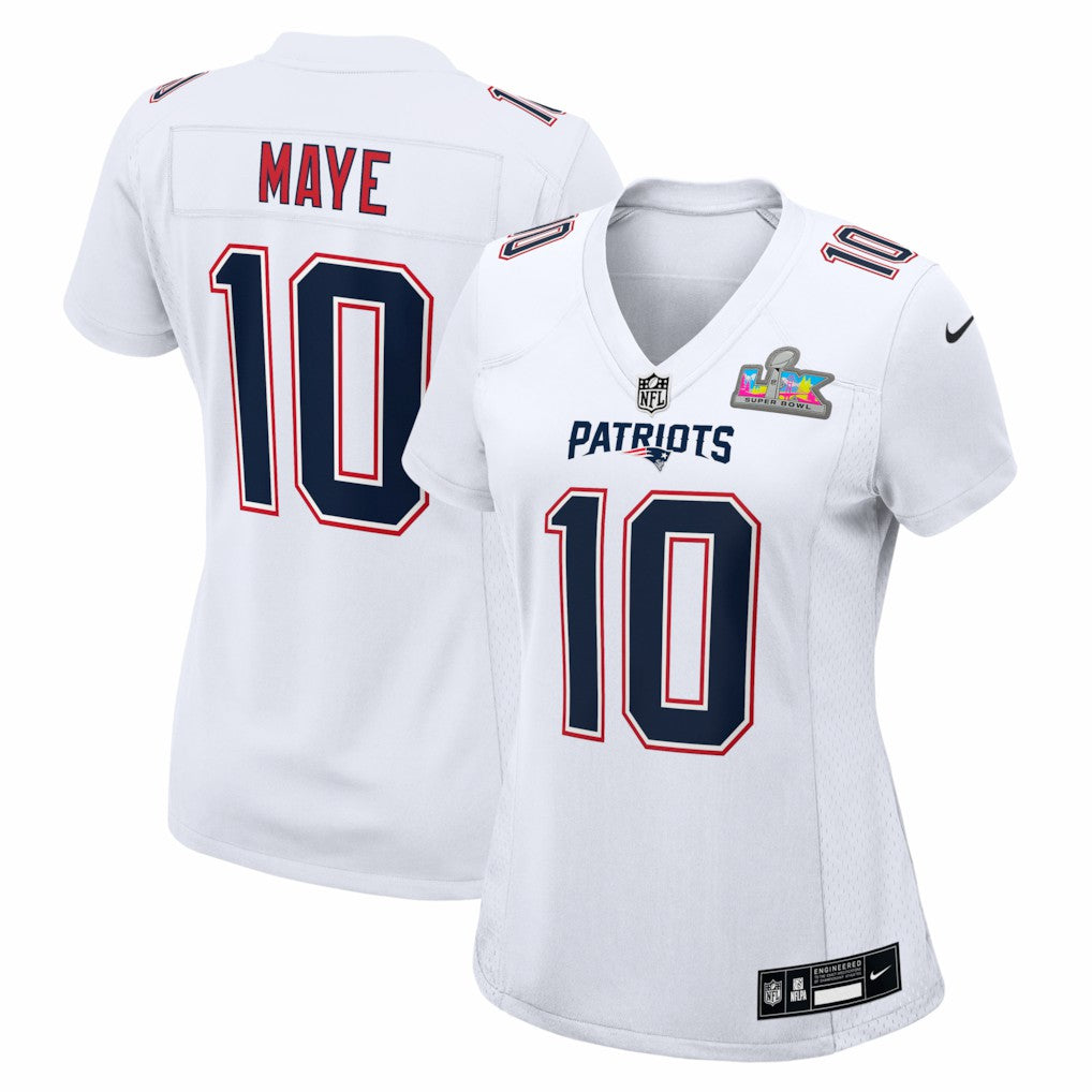 Drake Maye New England Patriots Women's Super Bowl LX Patch Tundra Fashion Game Jersey - White - Nike