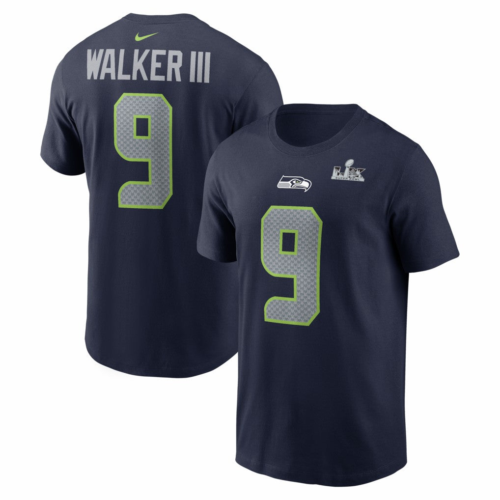 Kenneth Walker III Seattle Seahawks Super Bowl LX Patch Name & Number T-Shirt - College Navy - Nike