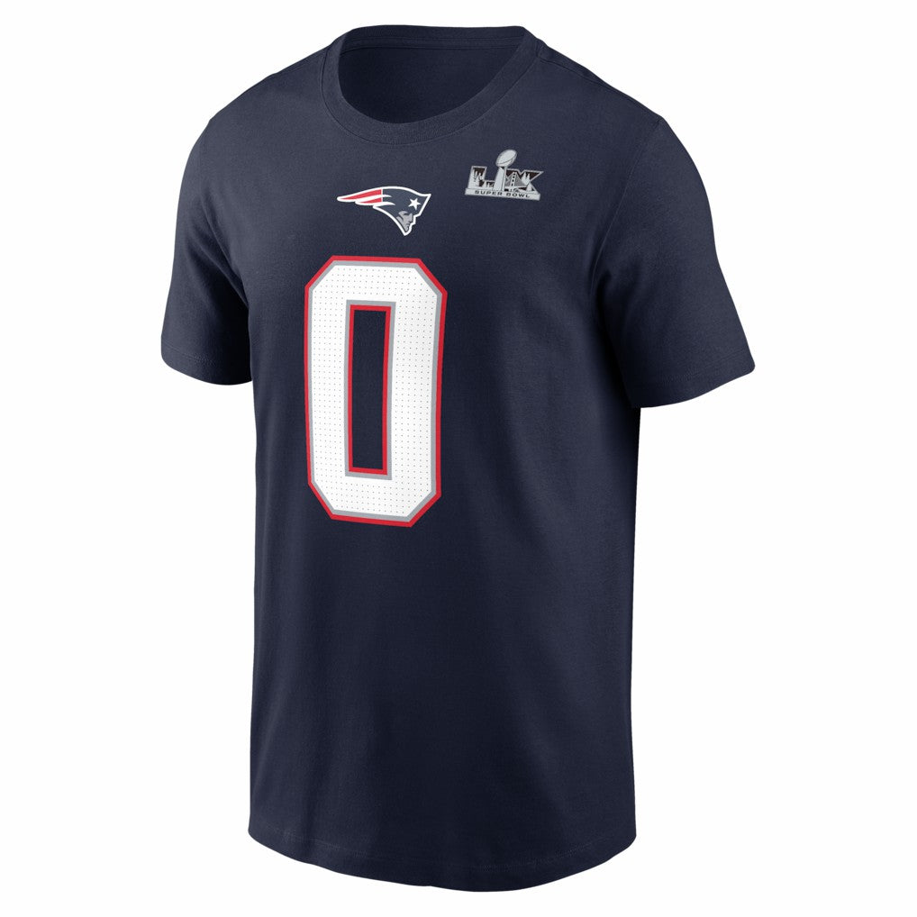 Christian Gonzalez New England Patriots Super Bowl LX Patch Name & Number T-Shirt - Navy - Nike
