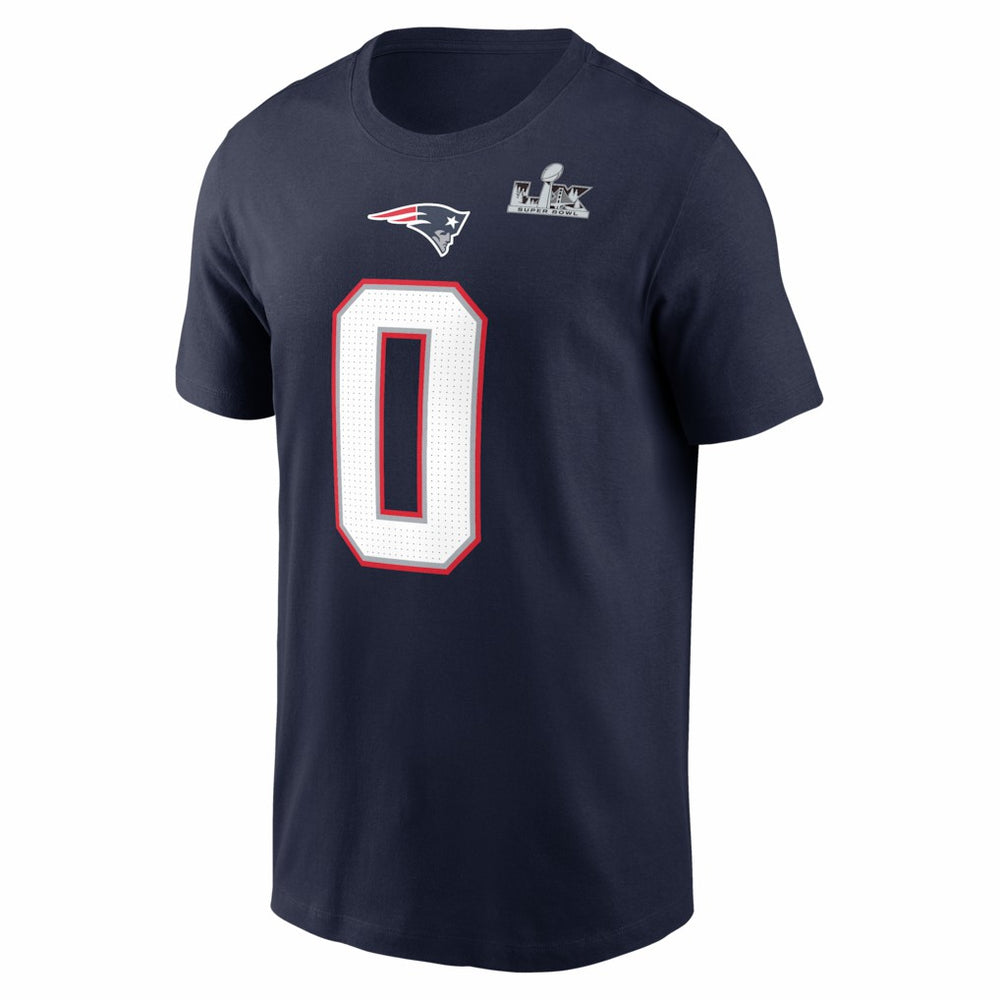 Christian Gonzalez New England Patriots Super Bowl LX Patch Name & Number T-Shirt - Navy - Nike