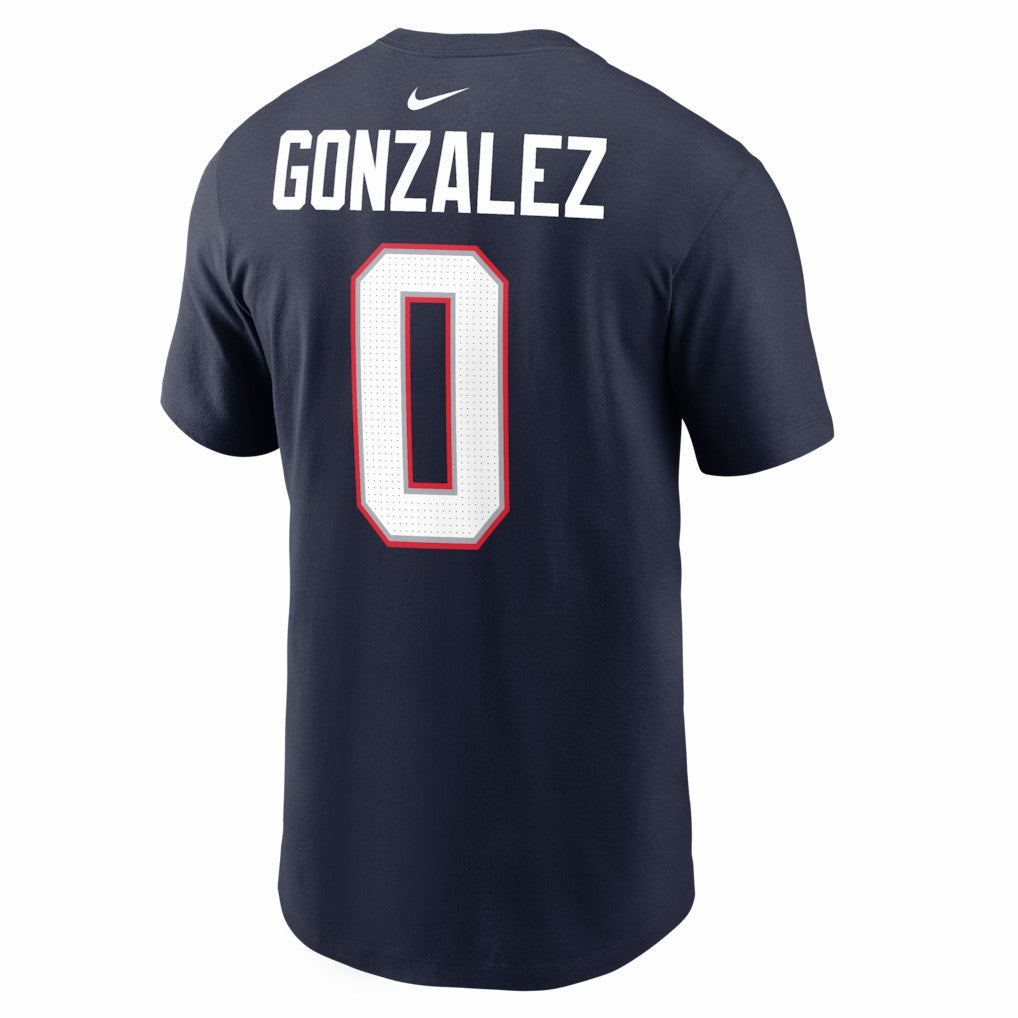 Christian Gonzalez New England Patriots Super Bowl LX Patch Name & Number T-Shirt - Navy - Nike
