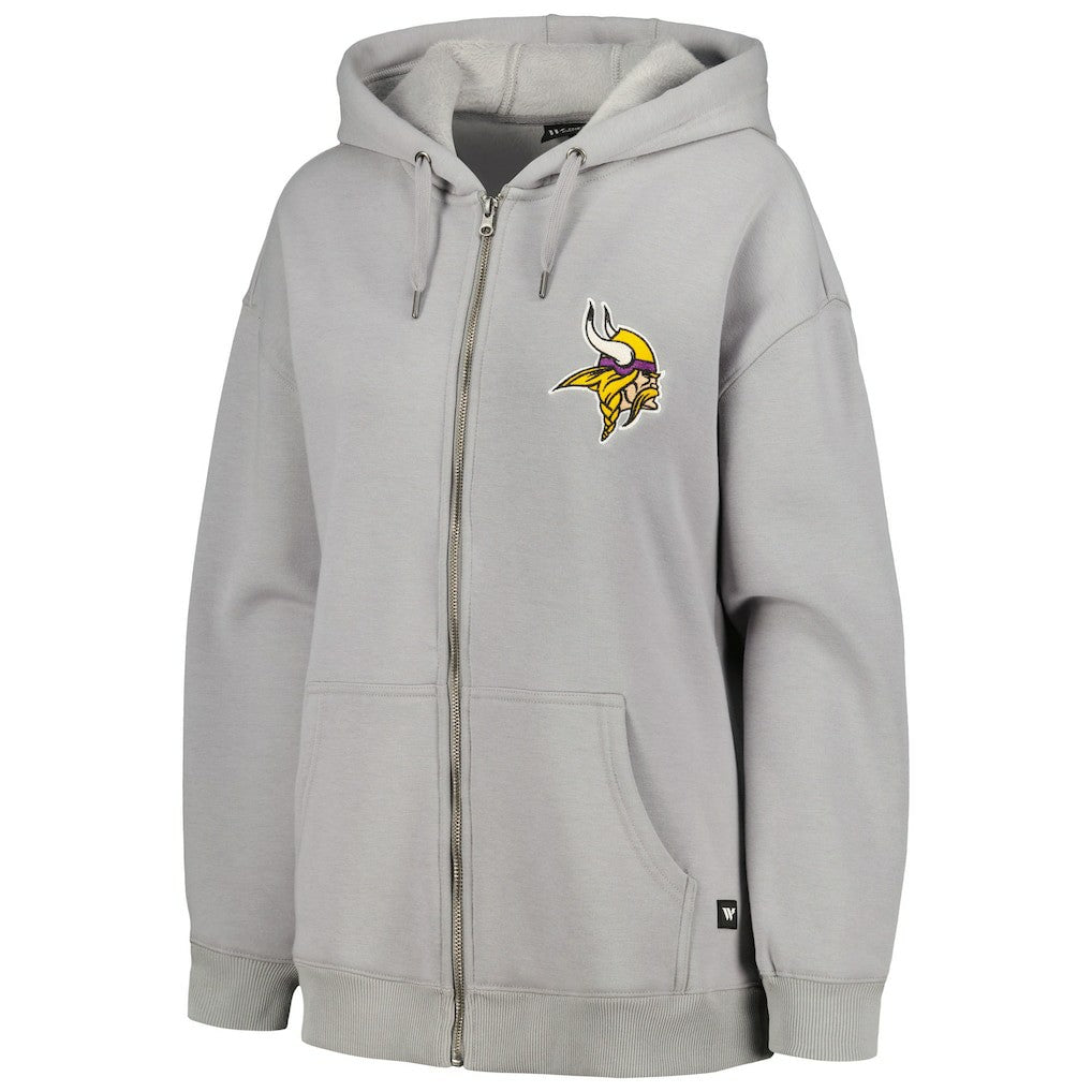 Minnesota Vikings The Wild Collective Women's Faux Fur Lined Tri-Blend Full-Zip Hoodie - Gray - NFL