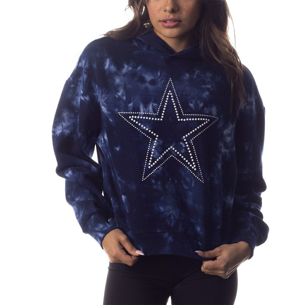 Dallas Cowboys The Wild Collective Women's Tie-Dye Cropped Pullover Hoodie - Navy - NFL