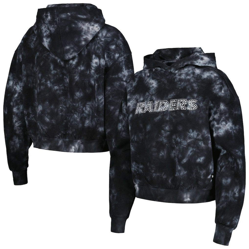 Las Vegas Raiders The Wild Collective Women's Tie-Dye Cropped Pullover Hoodie - Black - NFL