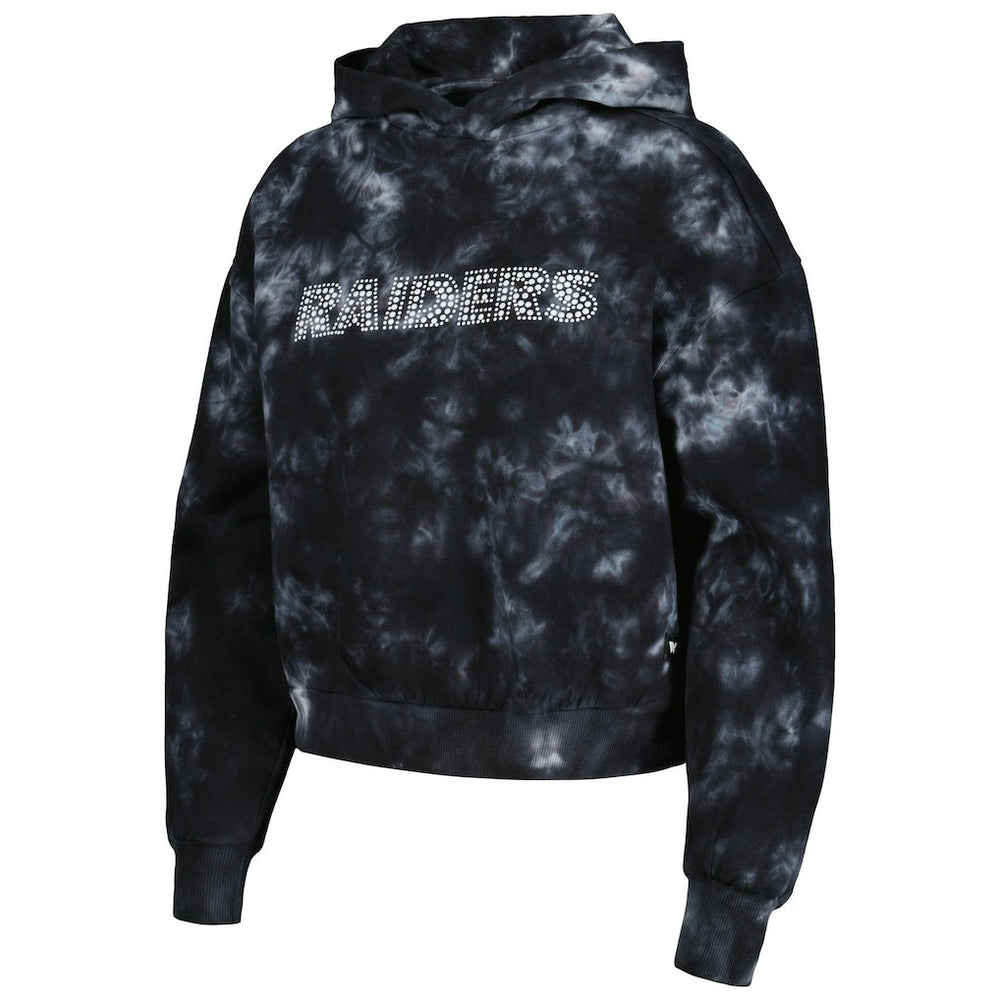 Las Vegas Raiders The Wild Collective Women's Tie-Dye Cropped Pullover Hoodie - Black - NFL