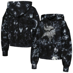 Minnesota Vikings The Wild Collective Women's Tie-Dye Cropped Pullover Hoodie - Black - NFL