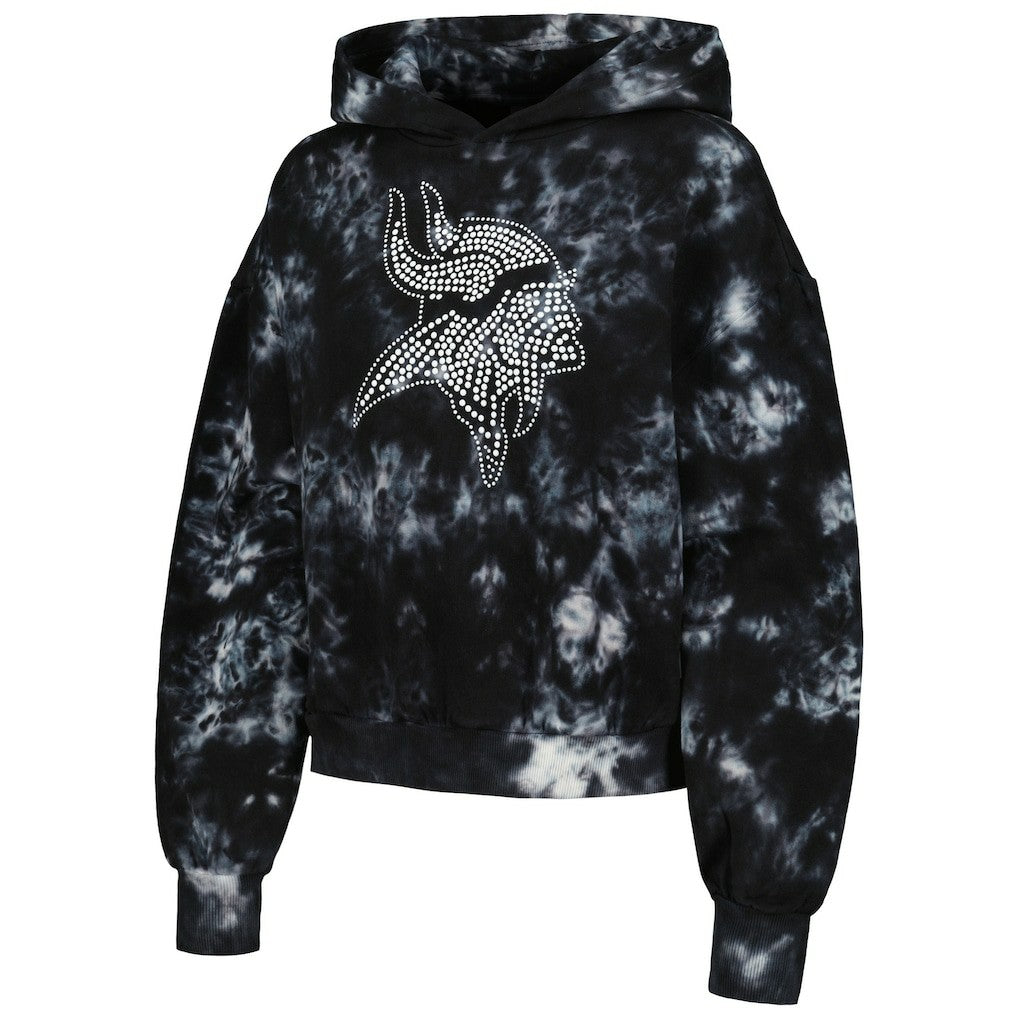 Minnesota Vikings The Wild Collective Women's Tie-Dye Cropped Pullover Hoodie - Black - NFL