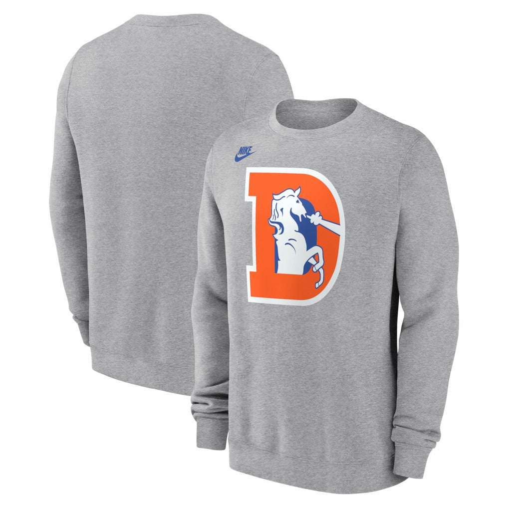 Denver Broncos D Horse Logo Club Sweatshirt - Heather Gray - Nike