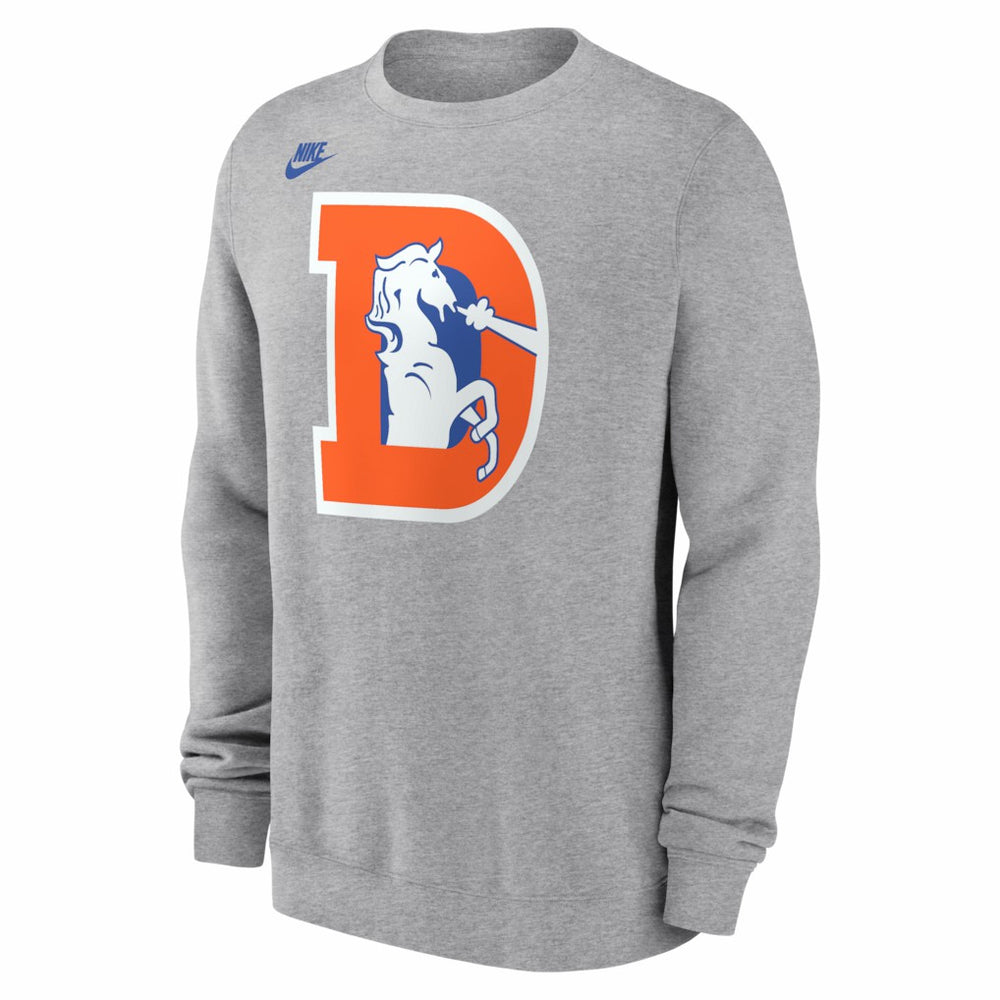 Denver Broncos D Horse Logo Club Sweatshirt - Heather Gray - Nike