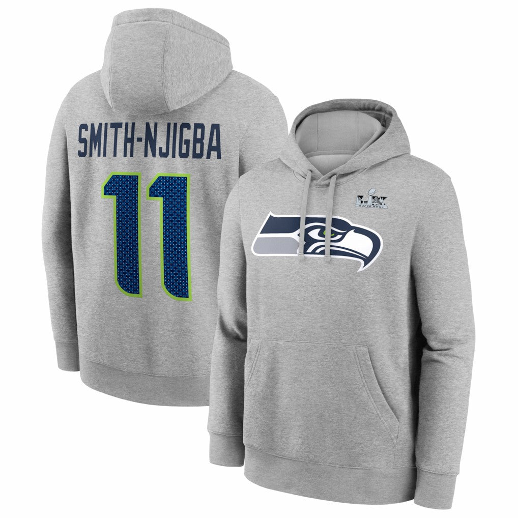 Jaxon Smith-Njigba Seattle Seahawks Super Bowl LX Patch Name & Number Hoodie - Heather Gray - Nike