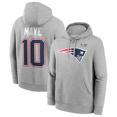 Drake Maye New England Patriots Super Bowl LX Patch Name & Number Hoodie - Heather Gray - Nike