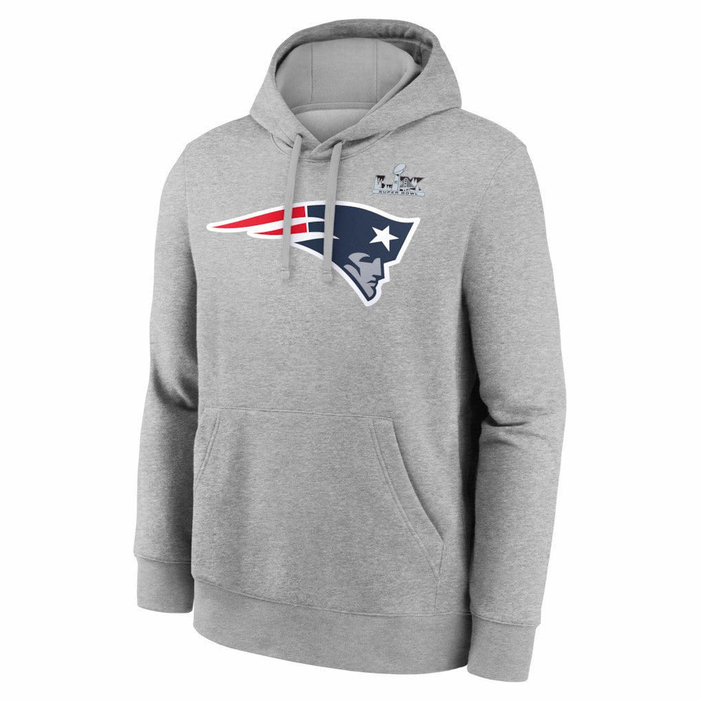 Drake Maye New England Patriots Super Bowl LX Patch Name & Number Hoodie - Heather Gray - Nike