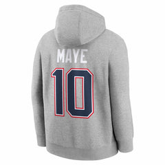 Drake Maye New England Patriots Super Bowl LX Patch Name & Number Hoodie - Heather Gray - Nike