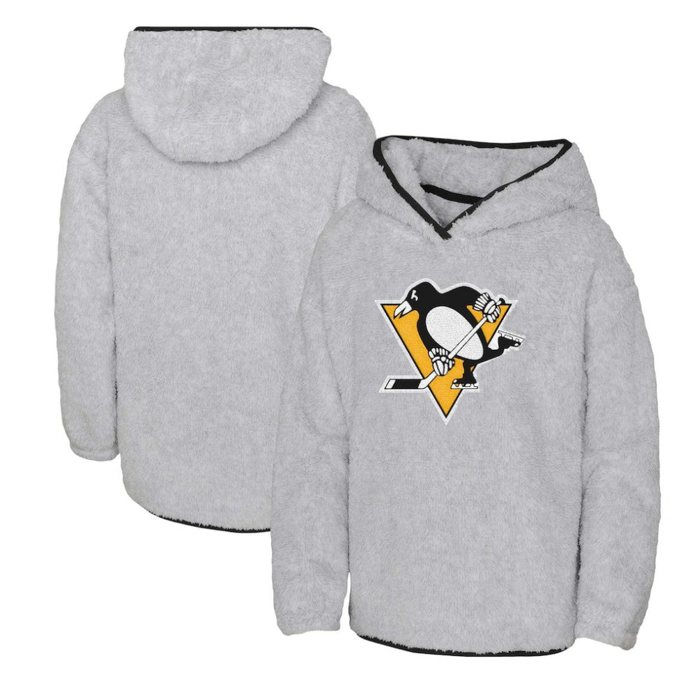 Pittsburgh Penguins Girls Youth Ultimate Teddy Fleece Pullover Hoodie - Heather Gray | NHL Clearance