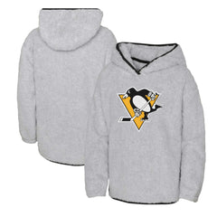 Pittsburgh Penguins Girls Youth Ultimate Teddy Fleece Pullover Hoodie - Heather Gray | NHL Clearance