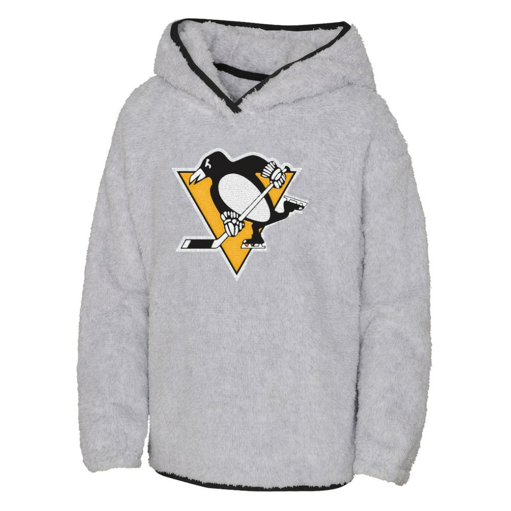 Pittsburgh Penguins Girls Youth Ultimate Teddy Fleece Pullover Hoodie - Heather Gray | NHL Clearance