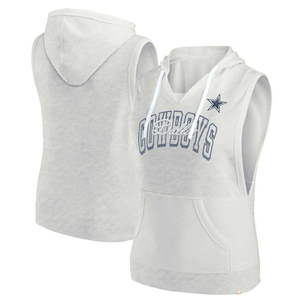 Dallas Cowboys Women's Lounge Script Sleeveless V-Neck Pullover Hoodie - Oatmeal - Fanatics