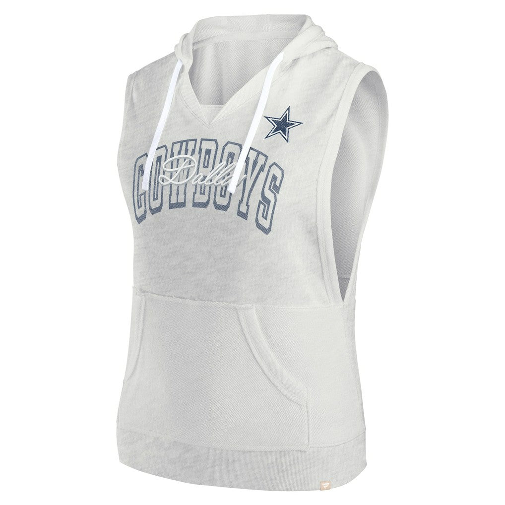 Dallas Cowboys Women's Lounge Script Sleeveless V-Neck Pullover Hoodie - Oatmeal - Fanatics