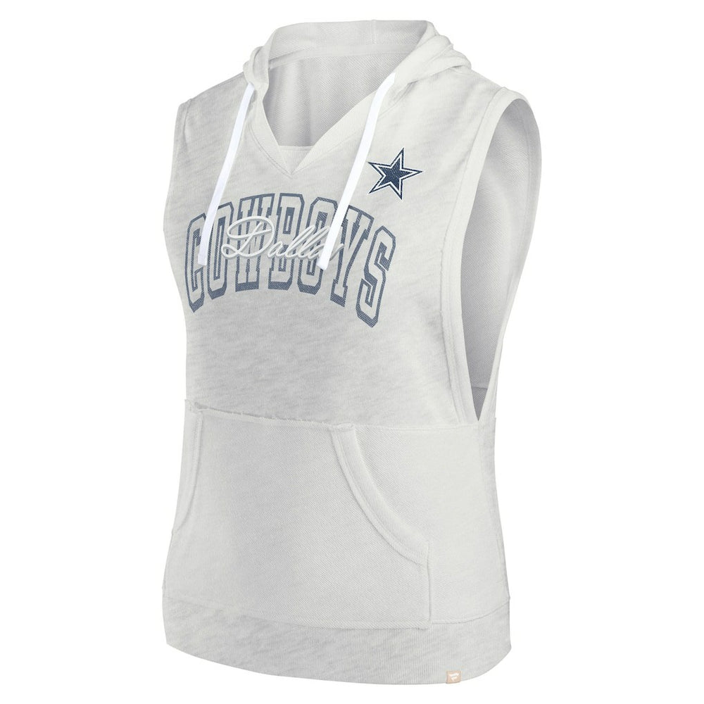 Dallas Cowboys Women's Lounge Script Sleeveless V-Neck Pullover Hoodie - Oatmeal - Fanatics