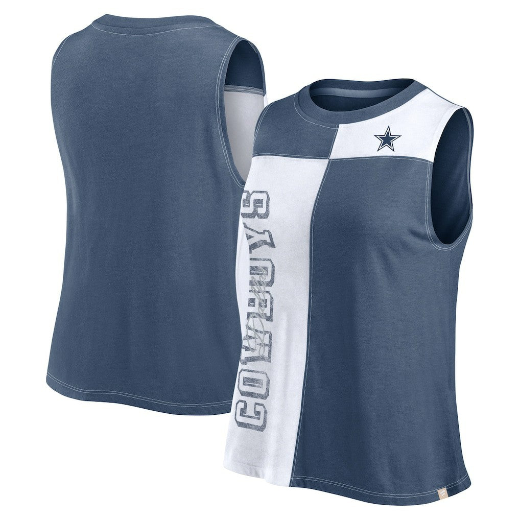 Dallas Cowboys FanaticsWomen's Script Color Block Tank Top - Navy/White - Fanatics