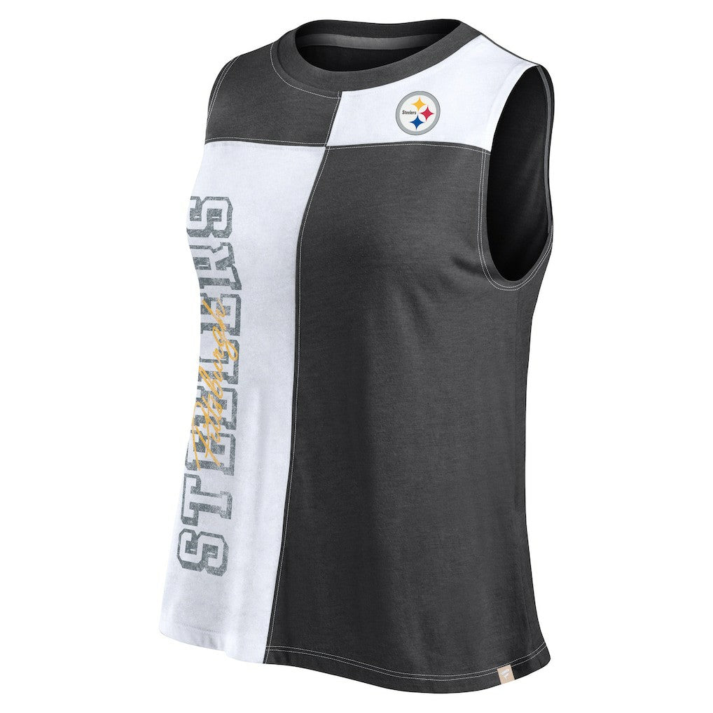 Pittsburgh Steelers FanaticsWomen's Script Color Block Tank Top - Black/White - Fanatics