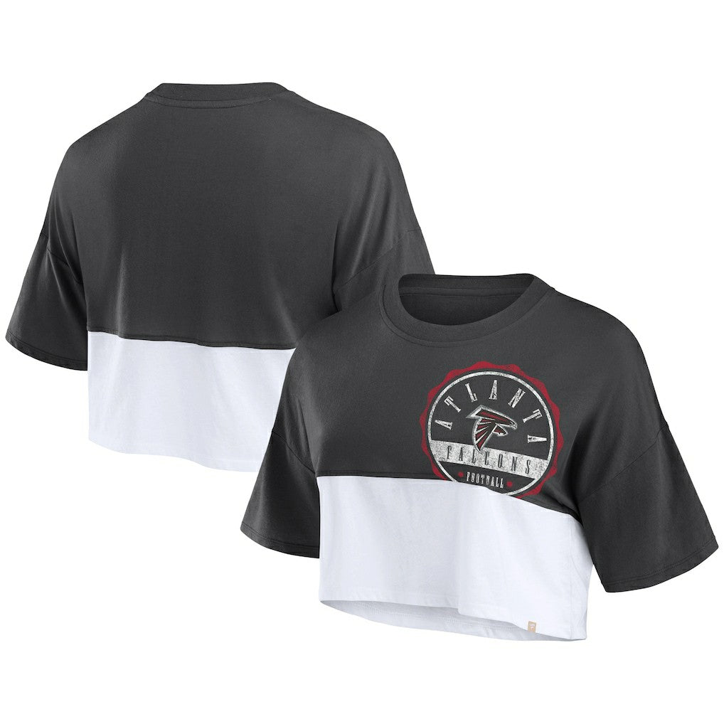 Atlanta Falcons Women's Boxy Color Split Cropped T-Shirt - Black/White - Fanatics